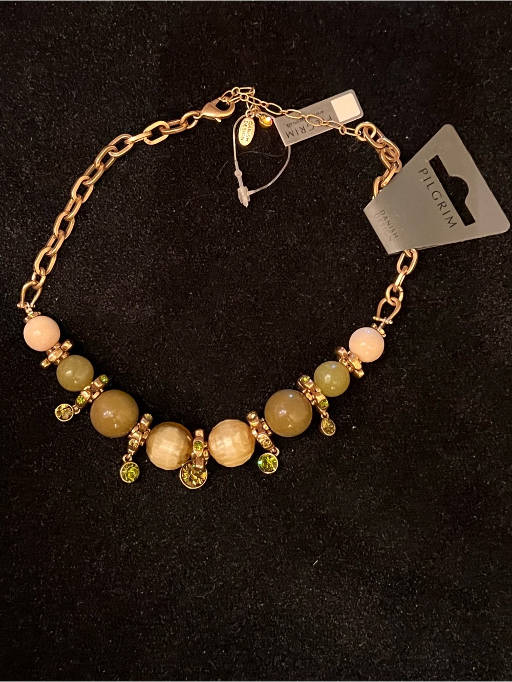 Pilgrim Gold-Tone Necklace with Olive and Blush Beads